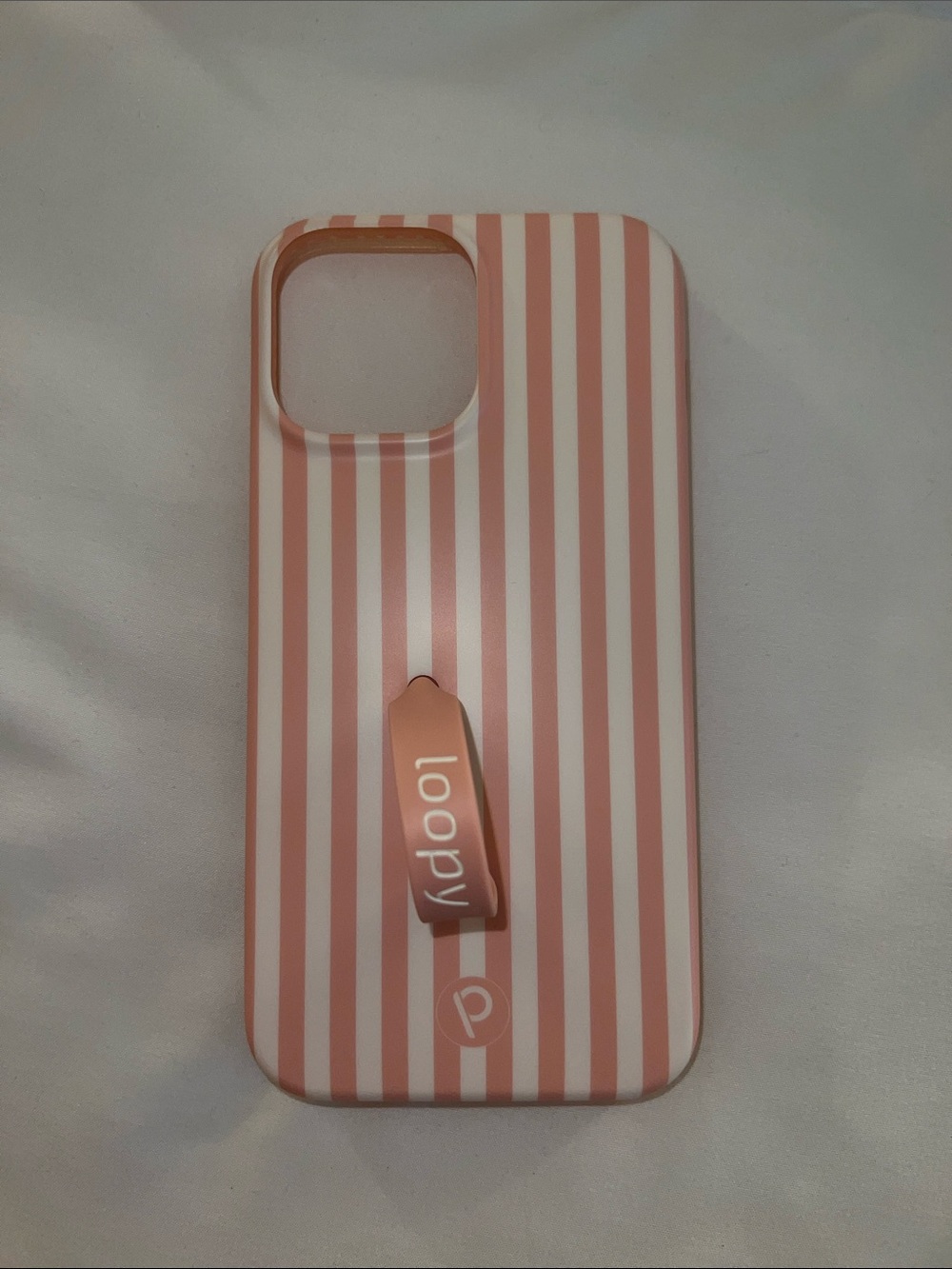 Loopy Case Pink and White Striped Phone Case with Built-In Loop Grip